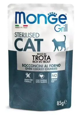 Влажный корм Monge Cat Grill для стерилизованных кошек, с форелью, паучи 85 г