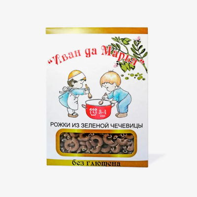 Макароны рожки из зеленой чечевицы Иван да Марья, без гл. 400гр.