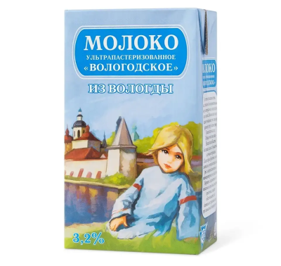 Молоко ультрапастеризованное Вологодское 3,2% (для капучино) , 1л Верещагин