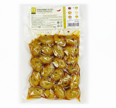 Оливки Халкидики с косточкой с перцем буково 250г вакуум