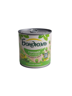 Горошек зеленый Бондюэль Молодой, 400гр. ж/б нетто 255гр.