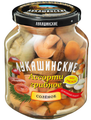 Грибы Грибной бочонок Ассорти солёное 340 г Лукашинские