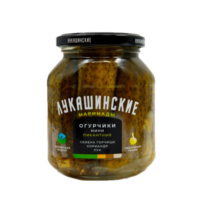 Огурчики мини Лукашинские МИНИ марин. Пикантные, сладко-пряные 340гр.