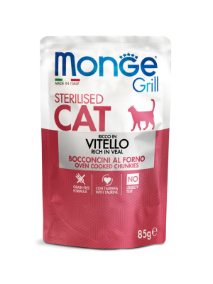 Влажный корм Cat Grill для стерилизованных кошек c телятиной паучи 85г Monge