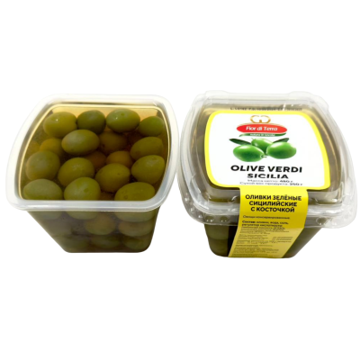 Оливки ФИОР ДИ ТЕРРА Сицилийские зелёные без косточки 480г пластик