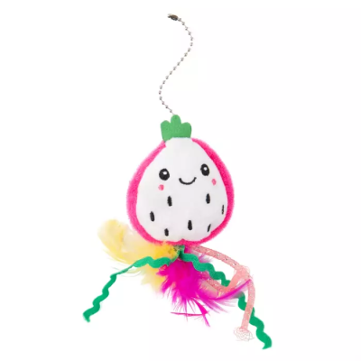 Игрушка МИСТЕР КРАНЧ для кошек Питахайя плюшевая с кошачьей мятой и пёрышками зелёная 19 см