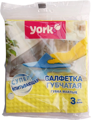 Салфетка губчатая 17,5х15,5см, целлюлоза, 3шт/уп, York