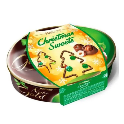 Пралине из молочного шоколада с начинкой со вкусом лесного ореха Merry Christmas 4гр. ж/б Magnat