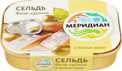Сельдь филе-кусочки  в белом вине 115 г ж/б Меридиан