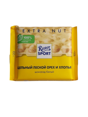 Шоколад Риттер спорт белый Цельный лесной орех и хлопья, 100 г