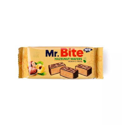 Вафли Mr.Bite™ в шоколадной глазури из молочного шоколада с начинкой из фундука 38г.