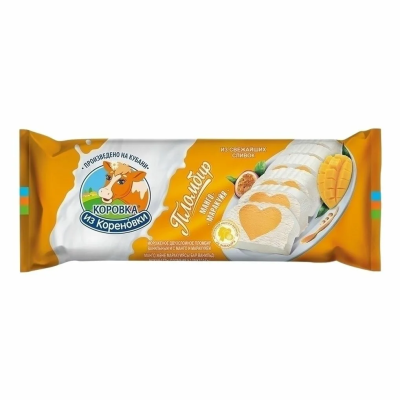 Мороженое Коровка из Кореновки пломбир полено манго/маракуйя 400гр. флоупак