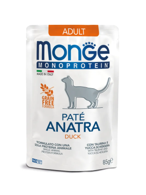 Влажный корм Monge Cat Monoprotein для взрослых кошек, из утки, паучи 85 г