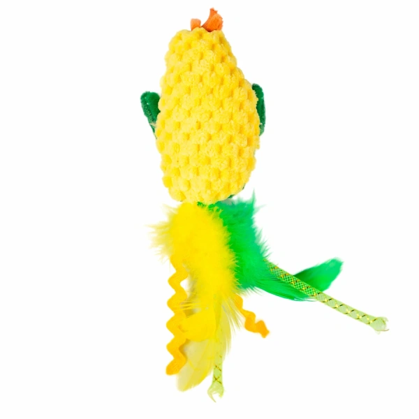 Игрушка для кошек Кукурузка и Мышка плюшевая с кошачьей мятой и пёрышками 19 см жёлтая Mr.Kranch