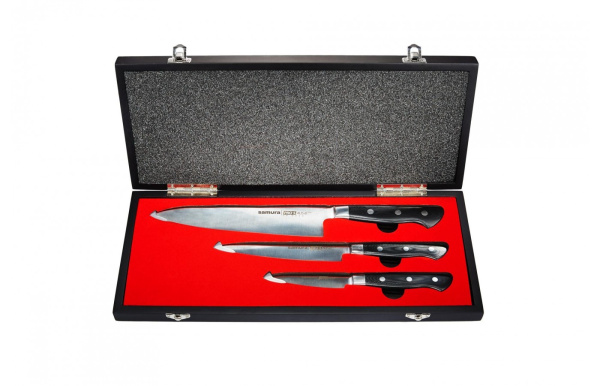 Набор из 3-х ножей Pro-S овощной, универсальный 145 мм, шеф в подарочной коробке (SP-0230/G-10) "Samura"
